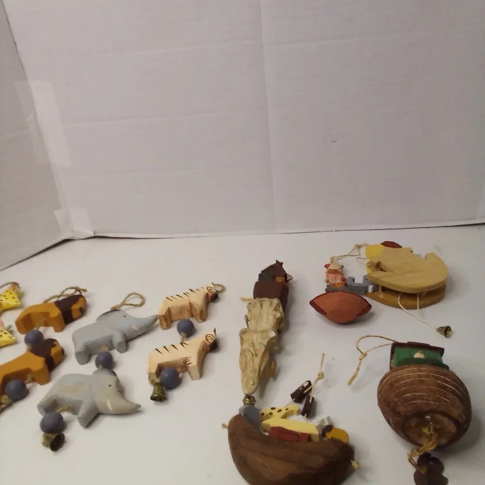 Vintage Wood Noah's Ark Decor Lot Bible Animals Hanging Figures